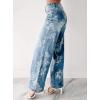 imagechouyatou Women Distressed Y2K Floral Print Jeans Casual Straight Leg High Waisted Trousers Denim PantsBlue