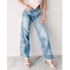 imagechouyatou Women Distressed Y2K Floral Print Jeans Casual Straight Leg High Waisted Trousers Denim PantsBlue