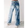 imagechouyatou Women Distressed Y2K Floral Print Jeans Casual Straight Leg High Waisted Trousers Denim PantsBlue