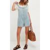 imagechouyatou Women Summer Denim Bib Overall Shorts Casual Adjustable Strap Back Bow Tie Jean Shortall RomperLight Blue
