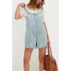 imagechouyatou Women Summer Denim Bib Overall Shorts Casual Adjustable Strap Back Bow Tie Jean Shortall RomperLight Blue