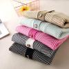 imagechouyatou Womens 2025 Button Down V Neck Cardigans Herringbone Striped Sweater Cardigan Jacket Outerwear CoatBlack