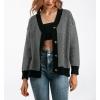 imagechouyatou Womens 2025 Button Down V Neck Cardigans Herringbone Striped Sweater Cardigan Jacket Outerwear CoatBlack