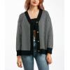 imagechouyatou Womens 2025 Button Down V Neck Cardigans Herringbone Striped Sweater Cardigan Jacket Outerwear CoatBlack
