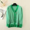 imagechouyatou Womens 2025 Button Down V Neck Cardigans Herringbone Striped Sweater Cardigan Jacket Outerwear CoatGreen