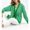 imagechouyatou Womens 2025 Button Down V Neck Cardigans Herringbone Striped Sweater Cardigan Jacket Outerwear CoatGreen