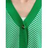 imagechouyatou Womens 2025 Button Down V Neck Cardigans Herringbone Striped Sweater Cardigan Jacket Outerwear CoatGreen