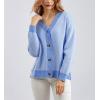 imagechouyatou Womens 2025 Button Down V Neck Cardigans Herringbone Striped Sweater Cardigan Jacket Outerwear CoatLight Blue