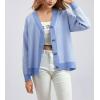 imagechouyatou Womens 2025 Button Down V Neck Cardigans Herringbone Striped Sweater Cardigan Jacket Outerwear CoatLight Blue