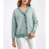 imagechouyatou Womens 2025 Button Down V Neck Cardigans Herringbone Striped Sweater Cardigan Jacket Outerwear CoatLight Green