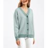 imagechouyatou Womens 2025 Button Down V Neck Cardigans Herringbone Striped Sweater Cardigan Jacket Outerwear CoatLight Green