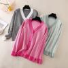 imagechouyatou Womens 2025 Button Down V Neck Cardigans Herringbone Striped Sweater Cardigan Jacket Outerwear CoatLight Green