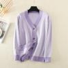 imagechouyatou Womens 2025 Button Down V Neck Cardigans Herringbone Striped Sweater Cardigan Jacket Outerwear CoatPurple