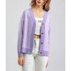 imagechouyatou Womens 2025 Button Down V Neck Cardigans Herringbone Striped Sweater Cardigan Jacket Outerwear CoatPurple