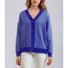 imagechouyatou Womens 2025 Button Down V Neck Cardigans Herringbone Striped Sweater Cardigan Jacket Outerwear CoatRoyal Blue