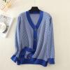 imagechouyatou Womens 2025 Button Down V Neck Cardigans Herringbone Striped Sweater Cardigan Jacket Outerwear CoatRoyal Blue