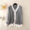 imagechouyatou Womens 2025 Button Down V Neck Cardigans Herringbone Striped Sweater Cardigan Jacket Outerwear CoatWhite