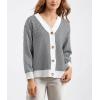 imagechouyatou Womens 2025 Button Down V Neck Cardigans Herringbone Striped Sweater Cardigan Jacket Outerwear CoatWhite