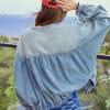 imagechouyatou Womens 2025 Fall Boyfriend Floral Denim Jacket Spring Y2K Casual Oversized Jean Bomber JacketBlue
