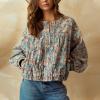 imagechouyatou Womens 2025 Fall Boyfriend Floral Denim Jacket Spring Y2K Casual Oversized Jean Bomber JacketFloral Blue
