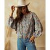 imagechouyatou Womens 2025 Fall Boyfriend Floral Denim Jacket Spring Y2K Casual Oversized Jean Bomber JacketFloral Blue