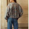 imagechouyatou Womens 2025 Fall Boyfriend Floral Denim Jacket Spring Y2K Casual Oversized Jean Bomber JacketFloral Blue