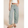 imagechouyatou Womens Baggy Mid Rise Barrel Jeans Boyfriend Y2K Striped Wide Leg Cropped Denim PantsRetro Blue