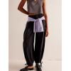 imagechouyatou Womens Boyfriend Baggy Lotus Jeans Y2k Barrel Jeans Drawstring Bottom Wide Leg Pleated Denim PantsBlack
