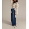 imagechouyatou Womens Boyfriend Baggy Lotus Jeans Y2k Barrel Jeans Drawstring Bottom Wide Leg Pleated Denim PantsDark Blue