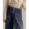 imagechouyatou Womens Boyfriend Baggy Lotus Jeans Y2k Barrel Jeans Drawstring Bottom Wide Leg Pleated Denim PantsDark Blue