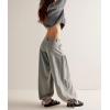 imagechouyatou Womens Boyfriend Baggy Lotus Jeans Y2k Barrel Jeans Drawstring Bottom Wide Leg Pleated Denim PantsGray