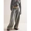 imagechouyatou Womens Boyfriend Baggy Lotus Jeans Y2k Barrel Jeans Drawstring Bottom Wide Leg Pleated Denim PantsGray