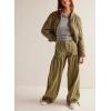 imagechouyatou Womens Boyfriend Baggy Lotus Jeans Y2k Barrel Jeans Drawstring Bottom Wide Leg Pleated Denim PantsGreen