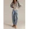 imagechouyatou Womens Boyfriend Baggy Lotus Jeans Y2k Barrel Jeans Drawstring Bottom Wide Leg Pleated Denim PantsLight Blue