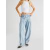 imagechouyatou Womens Boyfriend Baggy Lotus Jeans Y2k Barrel Jeans Drawstring Bottom Wide Leg Pleated Denim PantsLight Blue