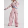 imagechouyatou Womens Boyfriend Baggy Lotus Jeans Y2k Barrel Jeans Drawstring Bottom Wide Leg Pleated Denim PantsPink