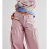 imagechouyatou Womens Boyfriend Baggy Lotus Jeans Y2k Barrel Jeans Drawstring Bottom Wide Leg Pleated Denim PantsPink
