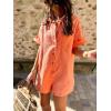 imagechouyatou Womens Denim Button Down Wide Leg Jumpsuit Overalls Short Sleeve Baggy Romper Shorts with PocketsOrange