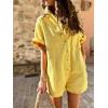 imagechouyatou Womens Denim Button Down Wide Leg Jumpsuit Overalls Short Sleeve Baggy Romper Shorts with PocketsYellow