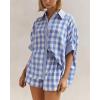 imagechouyatou Womens Plaid 2 Piece Outfits Short Sleeve Button Down Shirt and Wide Leg Shorts Matching SetBlue