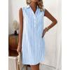 imagechouyatou Womens Striped Button Up Polo Shirt Mini Dress Business Casual Sleeveless Tunic Shift Short DressBlue