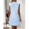 imagechouyatou Womens Striped Button Up Polo Shirt Mini Dress Business Casual Sleeveless Tunic Shift Short DressBlue