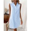 imagechouyatou Womens Striped Button Up Polo Shirt Mini Dress Business Casual Sleeveless Tunic Shift Short DressBlue