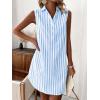 imagechouyatou Womens Striped Button Up Polo Shirt Mini Dress Business Casual Sleeveless Tunic Shift Short DressBlue