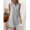 imagechouyatou Womens Striped Button Up Polo Shirt Mini Dress Business Casual Sleeveless Tunic Shift Short DressGray