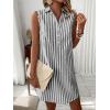 imagechouyatou Womens Striped Button Up Polo Shirt Mini Dress Business Casual Sleeveless Tunic Shift Short DressGray