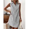 imagechouyatou Womens Striped Button Up Polo Shirt Mini Dress Business Casual Sleeveless Tunic Shift Short DressGray