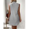 imagechouyatou Womens Striped Button Up Polo Shirt Mini Dress Business Casual Sleeveless Tunic Shift Short DressGray