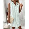 imagechouyatou Womens Striped Button Up Polo Shirt Mini Dress Business Casual Sleeveless Tunic Shift Short DressGreen