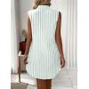 imagechouyatou Womens Striped Button Up Polo Shirt Mini Dress Business Casual Sleeveless Tunic Shift Short DressGreen